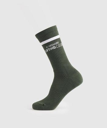 Dámské Ponožky Gymshark Social Club Double Stripe 1pk Olivy Zelené Bílé | CZ 4186DFM